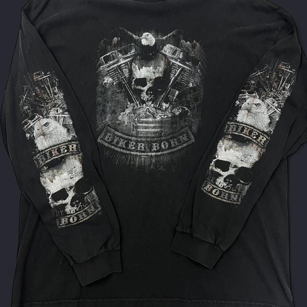 Old School Choppers Longview Wa Biker Born Skull And Eagle Long Sleeve Graphic S
